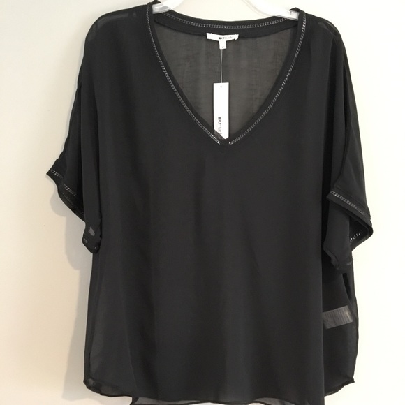 Gorgeous LA Made sheer black top with chain trim - Picture 1 of 7